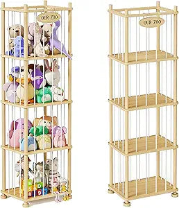 Stuffed Animal Storage Organizer, Solid Pine Wood Toy Storage Rack with Removable Shelves, Large Stuffed Animal Holder for Kids Room, Nursery, Playroom, Sort Plush Toys by Size, Color, or Type