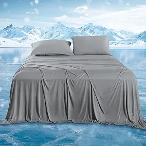 DOWNCOOL Cooling Sheets California King, Cooling Bed Sheets for Hot Sleepers and Night Sweats, Q-Max>0.4, 4-Piece Soft & Breathable Summer Sheet Sets, Deep Pocket Up to 15", Grey