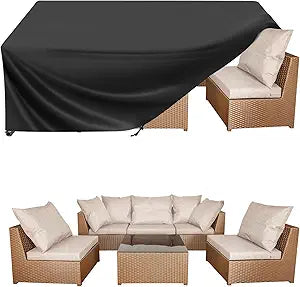 BALEINE Patio Furniture Covers, Outdoor Furniture Covers Waterproof, Heavy Duty Oxford Patio Table Cover for Outdoor Table, Chair, Sofa, Desk (Black, 111"L x 74"W x 30"H)