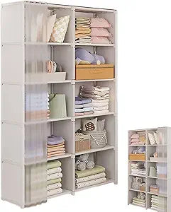Garment Rack Dustproof Clothes Organizer Shelf, Single/Double Canvas Wardrobe, Clothes Rack Closet Storage Organizer, Heavy Duty Garment Shelf Closet Wardrobe, for Folded Cloth, Dress, Coat