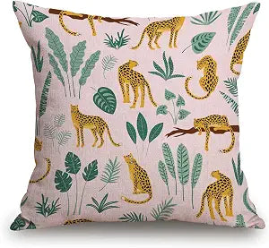 TSSOHU Vintage Cheetah Throw Pillow Cover Patio Furniture Leopard Decorative Cushion Cases Home Dcor for Couch Bed Sofa 18x18 Inch