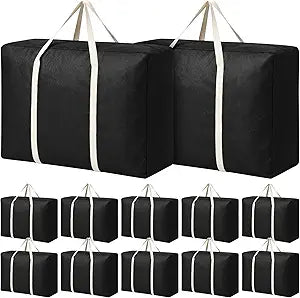 Sadnyy 12 Pack Extra Large Moving Bags Bulk with Carrying Handles & Zipper 32 Gal /120 L Reusable Waterproof Packing Bags Foldable Storage Organizer for Clothes, Bedding, Comforters(Black)