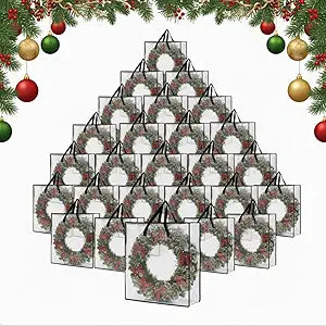 Shinylin 24 Pack Wreath Storage Bag Christmas Decoration Garland Container, 25.6 Inch Large Clear Door Wreath Organizers, Moving Boxes, Packing Supplies for College