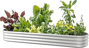 8x2x1ft Oval Galvanized Raised Garden Bed Outdoor 9-in-1 Large Metal Modular Planter Box Raised Beds for Gardening,Vegetables,Fruits,Flowers & Herbs (Silver)