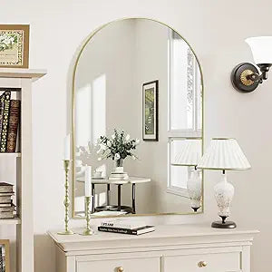 Rowjut Gold Arched Bathroom Mirror for Wall-36"X24" Wall Mirror for Living Room, Bedroom, Bathroom, Dressing Room Hanging Vanity Mirror for Wall Decoration