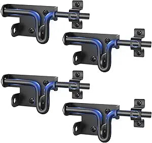 TRIPLE DEER Heavy Duty Slide Bolt Gate Latch, Sliding Bolt Door Lock with Padlock Hole, Slide Bolt Hardware for Wooden Fence/Yard Fence/Shed Door/Barn Door, Black, 4 Pack