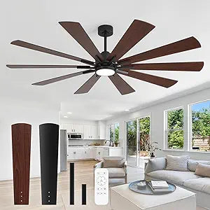 Modern Ceiling Fans with Lights, 72 inch Large Black Ceiling Fan with Light and Remote, Door/Outdoor use for Living Room Patio, 6 Speeds, Reversible Quiet DC Motor, Bi-color 10 BladesIn