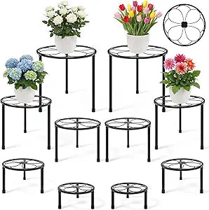 Tandefio 10 Pack Metal Plant Stands for Outdoor Indoor Heavy Duty Flower Pot Stand for Multiple Plant, 5 Assorted Sizes, Black Potted Plants Stand Shelf for Home Garden Patio