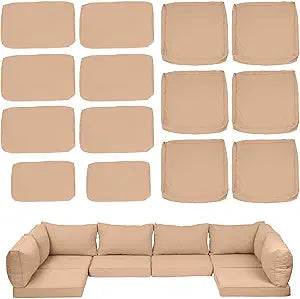 Outdoor Cushion Covers for Patio Furniture, Patio Cushion Covers Replacement with Zipper, Waterproof & Fade Resistant,Only Cover (Khaki, 25.6Lx25.6Wx4H - Only Covers)