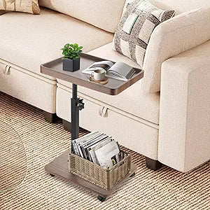 C Table End Table Adjustable Height, 360 Swivel Bed End Tables with Wheels, C Shaped Side Tables TV Tray Sofa Table for Small SpacesSide Tables Living Room and Bedroom for Sofa, Bed,Chair
