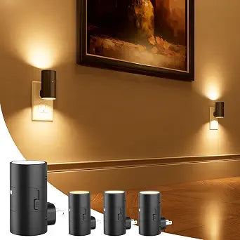 NIORSUN Night Lights Plug into Wall, Dimmable with 3 Color Modes & Auto On/Off Sensor, Ultra-Slim Nightlight for Hallway, Bathroom, Bedroom, Nursery, Kitchen (4 Pack, Black)