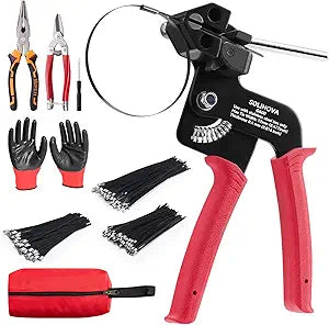 Heavy Steel Cable Tie Gun Tool Set, 2026 Upgraded Stainless Steel Cable Tie Gun with 200pcs Uv Resistant Black Metal Zip Ties Heavy Duty Outdoor Fastening & Cutting for Chain Link Fence, Exhaust Pipe