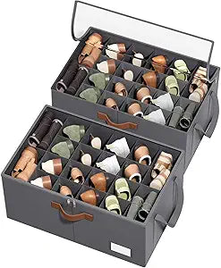 2 Pack Shoe Organizer for Closet, Foldable Shoe Storage Organizer with Clear Cover, Lable and Reinforced Handles, Space Saving Shoes Box Fits up to 20-40 Pairs, Gray
