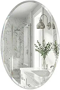 20 x 28 Inch Oval Bathroom Mirror, Frameless Beveled Vanity Mirror for Over Sink, Solid-Backed 2-Way Wall Mirror for Powder Room and Entryway
