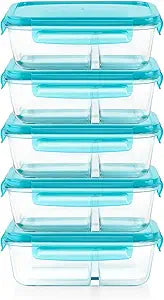 Pyrex Glass MealBox (5-Pack, 4 Cup) Divided Compartments with Locking Lids, For Meal Prepping and Portioning, BPA Free Microwave Dishwasher Safe