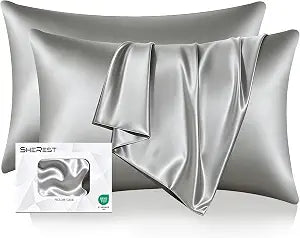SheRest Cooling Pillowcases King Size - Silky & Breathable, Silk-Like Soft Satin Pillow Cover with Hidden Zipper for Hair and for Sensitive Skin, Birthday Gifts for Women Men (2pc, Gray, 20"x36")