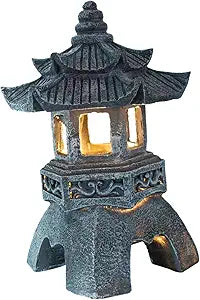 DOITOOL Solar Decorative Lights Zen Garden Accessories Japanese Lantern Vintage Lantern Statues Solar Garden Light Powered Pagoda Outdoor Court Resin Court Lamp
