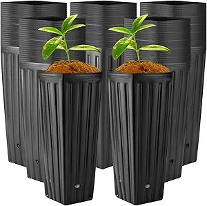 Nuenen 500 Pcs Tall Pot Plastic Deep Plant Nursery Pots Black Seedling Flower Plant Container with Drainage Holes for Indoor Outdoor Gardening (11.8" H X 3.9" W)