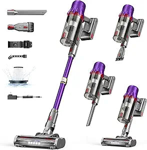 Cordless Vacuum Cleaner for Home - Powerful Stick Vacuum with HEPA Filter, 55-Min Runtime, LED Light, Anti-Tangle Brush, Detachable Battery,Lightweight Vacuum for Pet Hair,Carpets & Hard Floors