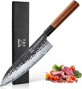 FAMCTE 8 Inch Japanese Knife, Hand Forged 5 Layers High Carbon 9CR18MOV Steel Rosewood Handle Chef Knife, Ultra Sharp Durable Professional Kitchen Knife, A Thoughtful Father Day Gifts for Men