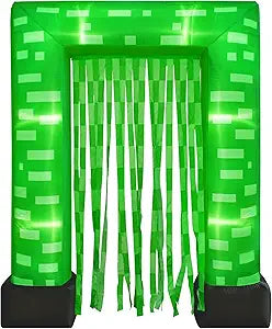 Giant Pixel Inflatable Arch, 67FT Green Inflatable Party Arch with LED Lights & Blower, Blow Up Pixel Arch with Stakes & Ropes for Game Parties, Birthday, Outdoor Indoor Decorations
