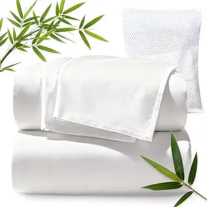 TWK Real 100% Viscose Derived from Bamboo Sheets Set King Size, Cooling & Silky Soft for Hot Sleeper, Breathable & Moisture Wicking Fabric, 18" Deep Pocket with Corner Straps (White, King)