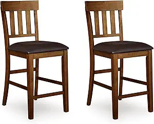 Signature Design by Ashley Ralene Traditional 26" Counter Height Faux Leather Seat Barstool, 2 Count, Brown