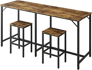 YATINEY 70.9" Bar Table and Chairs Set, Dining Table and Chair Sets, 3 Piece Counter Height Table and 2 Stools, Kithcen Table for Home Restaurant, Bar, Rustic Brown BT09BR