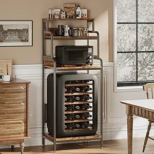 COCOLUCKY 4-Tier Mini Fridge Stand with Storage, Microwave Stand,Multi-Functional Mini Fridge Shelf Cabinet,Baker Rack Organizer for Dorm, Apartment, Small Kitchen, Office, Living Room (Vintage Brown)