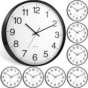 Inbagi 8 Pcs Wall Clock Large Silent Battery Operated Wall Clocks Modern Non Ticking Clocks Bulk Decorative for Kitchen Office Living Room Home Bathroom Bedroom Classroom (Black,14 Inch)
