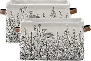Blueangle Black And White Flowers Rectangle Storage Bin, 15 x 11 x 9.5 in, Collapsible Organizer Storage Basket for Home Dcor, 2PACK