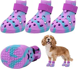 Tie-Dye Dog Shoes for Hot Pavement, Breathable Non-Slip Dog Sandals with Adjustable Strap, Summer Pet Footwear, Indoor Outdoor Paw Protector Booties for Small Medium & Large Dogs, 4PCS (Purple S)