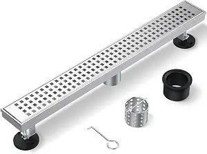 ZEKOO Linear Shower Drain 32 Inch Brushed Nickel,304 Stainless Steel Floor Drain for Bathroom,Rectangular Shower Floor Drain with Grate Removable,Linear Drain