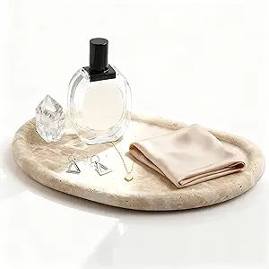 Natural Travertine Tray, Special-Shaped Jewelry Tray, Marble Ring Dish for BathroomCountertop, Nightstand,Dressing Table, Bedside Table, Home Decor, Beige(Middle)(NS025)