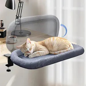 IPOW Heavy Duty Steel Frame Supports up to 50lbs Cat Desk Bed Space-Saving 90Foldable with Soft Ultra-Plush Faux Fur for Small Medium Large Cats
