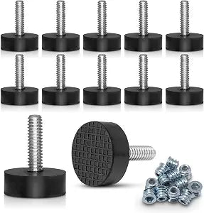 12PK Rubber 1/4"-20 Leveling Feet, Adjustable Levelers with Inserts