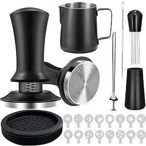 22 PCS Espresso Accessories Kit58mm Coffee Tamper Set Barista Kit - with Frothing PitcherWDT ToolStirrerTamper Mat Coffee StencilsLatte Art Pen