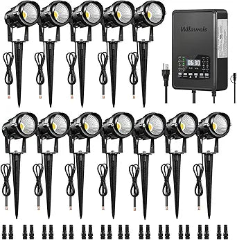 12 Pack Landscape Lights with 2 Zone 300W Low Voltage Transformer, 3000K 12V LED Landscape Lighting Kit, Waterproof Aluminum Landscape Spotlights with Connectors for Yard Tree Garden W01LK06