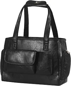 Dog Carrier Purse, Fashion Leather Pet Carrier Bag, Airline Approved Soft Sided Cat Travel Tote Bag with Pockets Black
