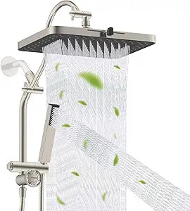 Hibbent 13'' cUPC Certified Shower Head Combo, High Pressure 5-spray Rainfall Showerhead, Stainless Steel 4 Sprays Handheld, All Metal 4-way Diverter Extension Arm, 71'' Hose & Holder, Brushed Nickel