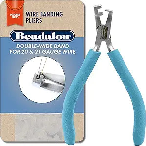 Beadalon Designer Series Wire Banding Pliers, Pacific Blue Vinyl-Free Grips, creates Double-Wide Bands for 20 & 21 gauge wire, Stainless Steel, 5.5 in / 14 cm