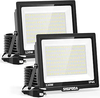 120W Flood Lights Outdoor, 14400LM Brighter LED Security Light with Plug, IP66 Waterproof, 5000K Daylight Floodlight for Yard Garage Stadium 2 Pack