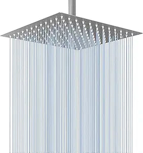 Voolan Rain Shower Head - High Flow Large Rainfall Shower Heads Made of Stainless Steel - Waterfall Bathroom Square Showerhead - Ceiling or Wall Mount (12" Brushed Nickel)