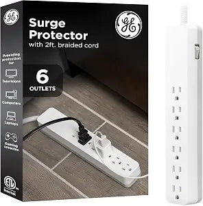 GE 6-Outlet Surge Protector, 2 Ft Extension Cord, 620 Joules, Power Strip