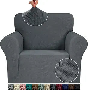 JIVINER Chair Sofa Slipcovers Stretch Chair Covers for Living Room Washable Couch Covers Armchair Universal Sofa Furniture Protector with Elastic Bottom for Pets and Kids (Chair, Dark Gray)