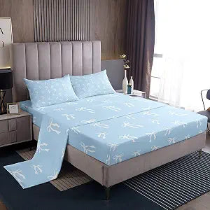 Erosebridal Cute Ribbon Bowknot Sheet Set White Bows Bed Sheets Set