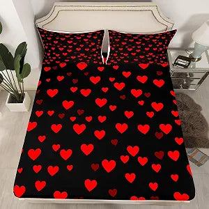 Feelyou Kids Red Love Heart Pattern Fitted Sheet Queen Size Boys Girls