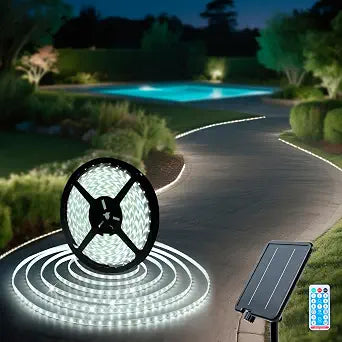 Solar LED Strip Lights Outdoor 6000K White 32.8 FT for Step, Pool, Deck