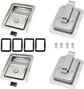 4 Pack Stainless Door Lock Heavy Duty Flush Mount Handle Latch for Trailer Toolbox RV Handle Latch with Gasket Keys
