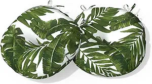 Outdoor Bistro Chair Cushion with Ties, Tufted Patio Chair Cushions Set of 2, Round Seat Cushion 15x15x4 for Home Garden Balcony Office Porch Lawn Deck, Palm Green
